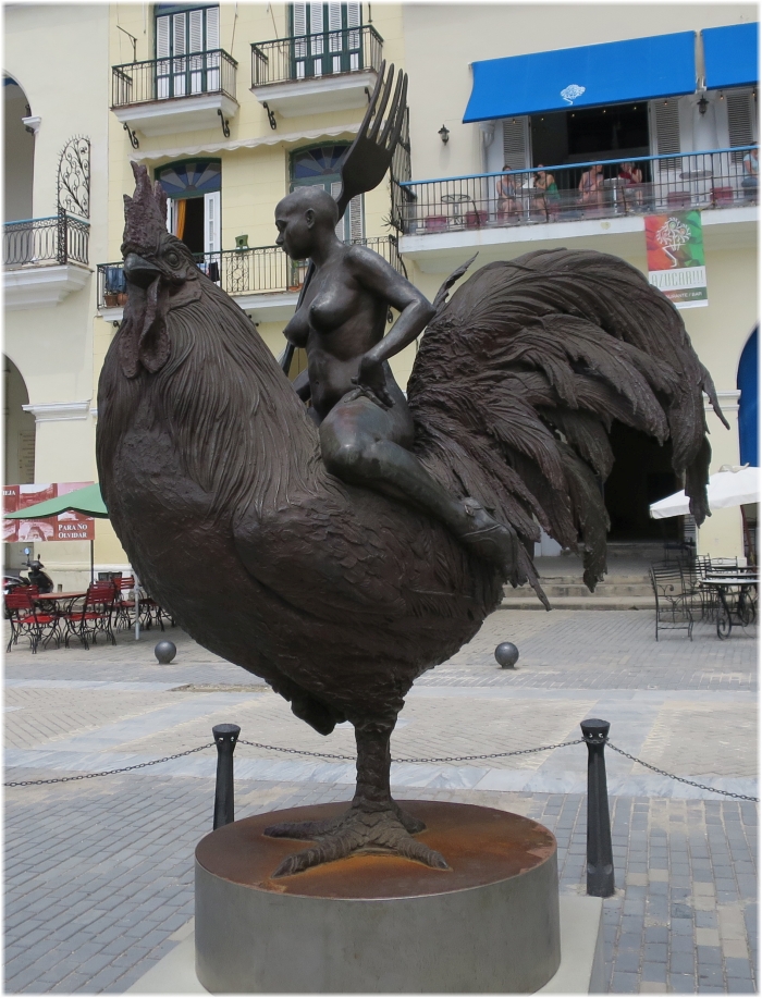 Plaza Vieja - woman riding a rooster