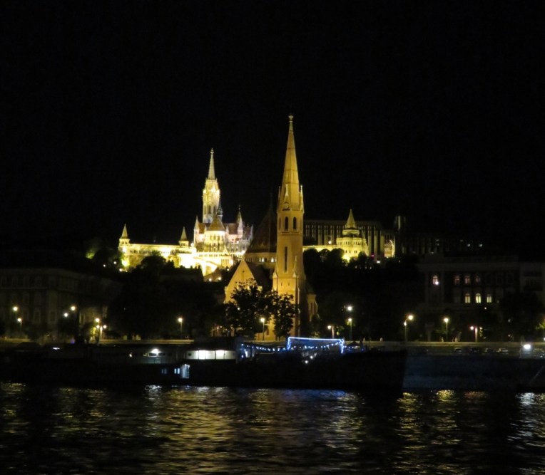 Budapest - Matthias Church and Fishermen's Bastion in the background; Szilagyi Dezso Square Reformed Church in front