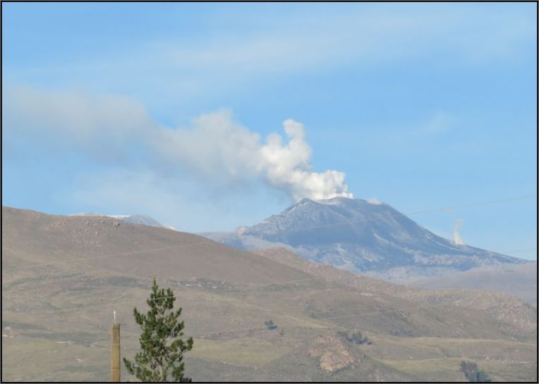 Sabancaya Mountain view from Yanque main plaza